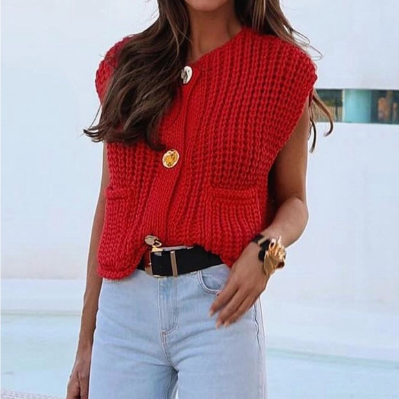 commense Crochet Button-Front Sweater Vest - Picture 9 of 9